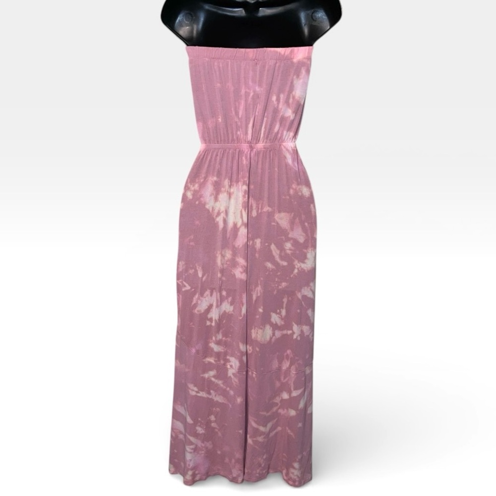 Rolla Coaster Pink & White Boho Stretchy Strapless Maxi Dress Waist Tie Size S - Picture 3 of 10